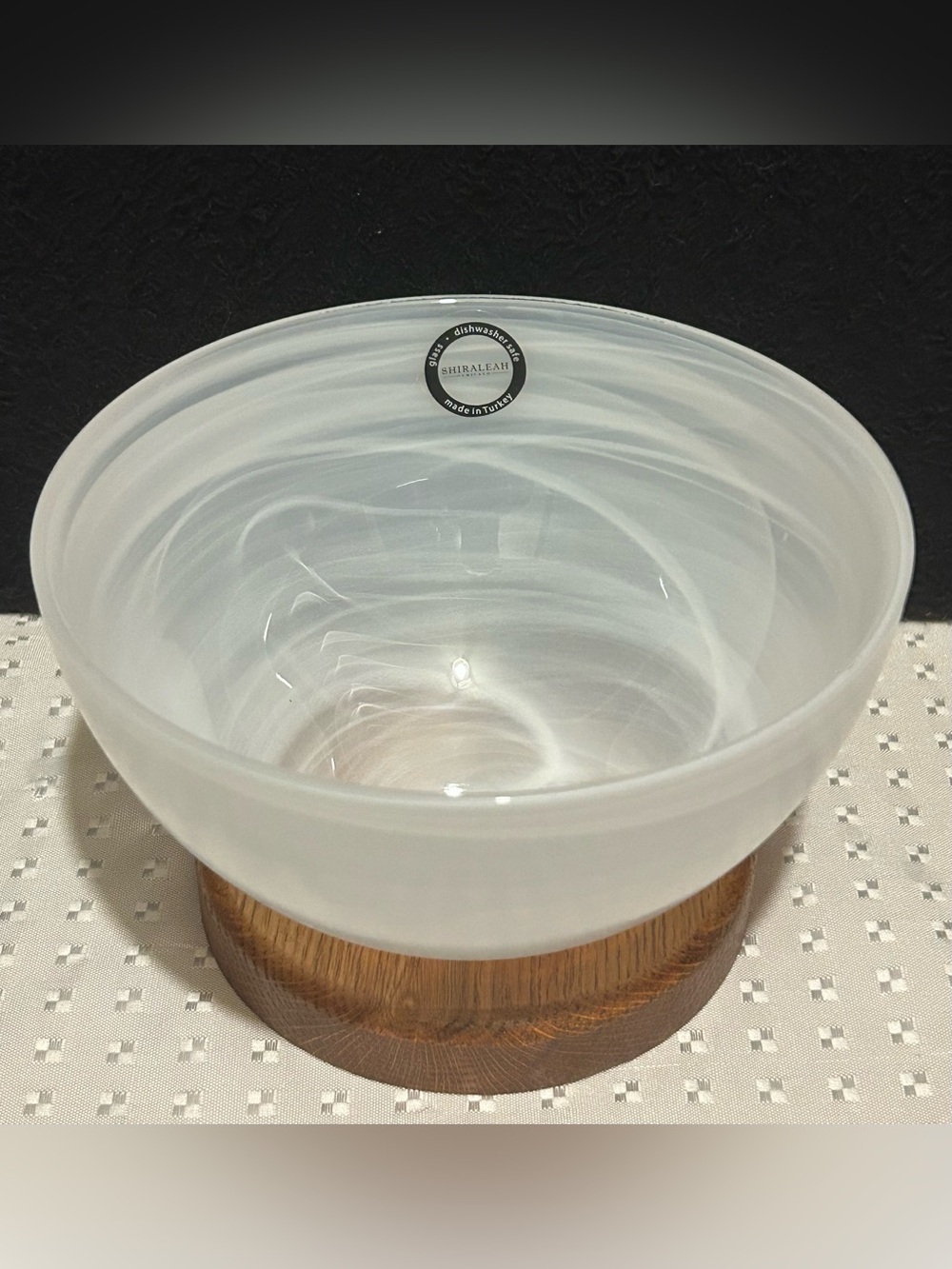 Shiraleah White Alabaster Swirl Recycled Glass Bowl Made in Turkey 3.25“T x 6"D